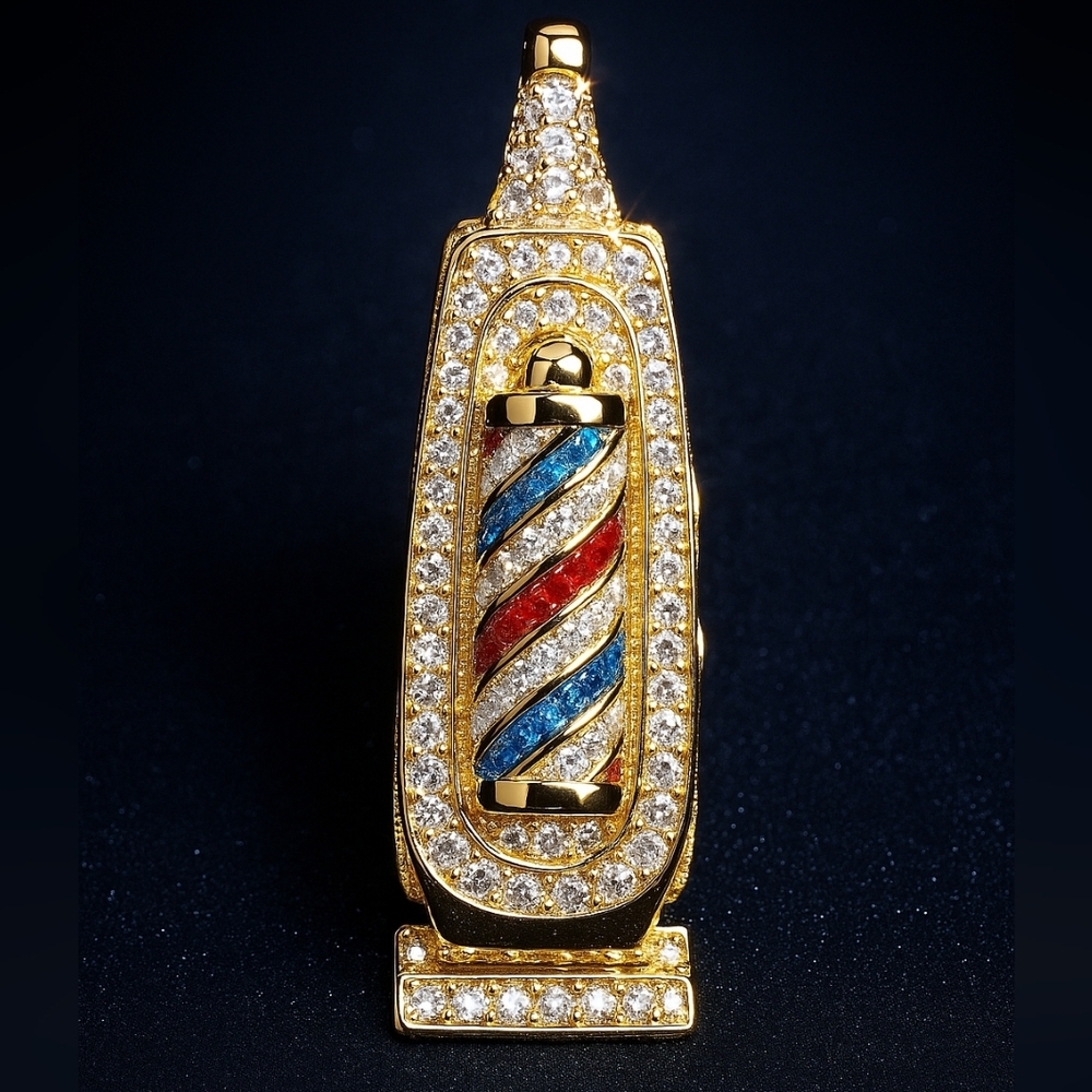 Moissanite Gold Barber Hair Clippers Shaver Pendant With Gold Chain 1.00CTW